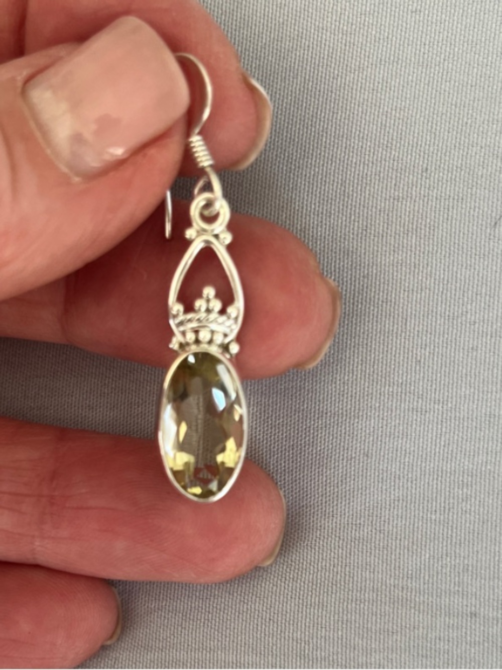 Faced Lemon Quartz Sterling Silver Dangle Earrings Gemstone - Picture 3 of 5